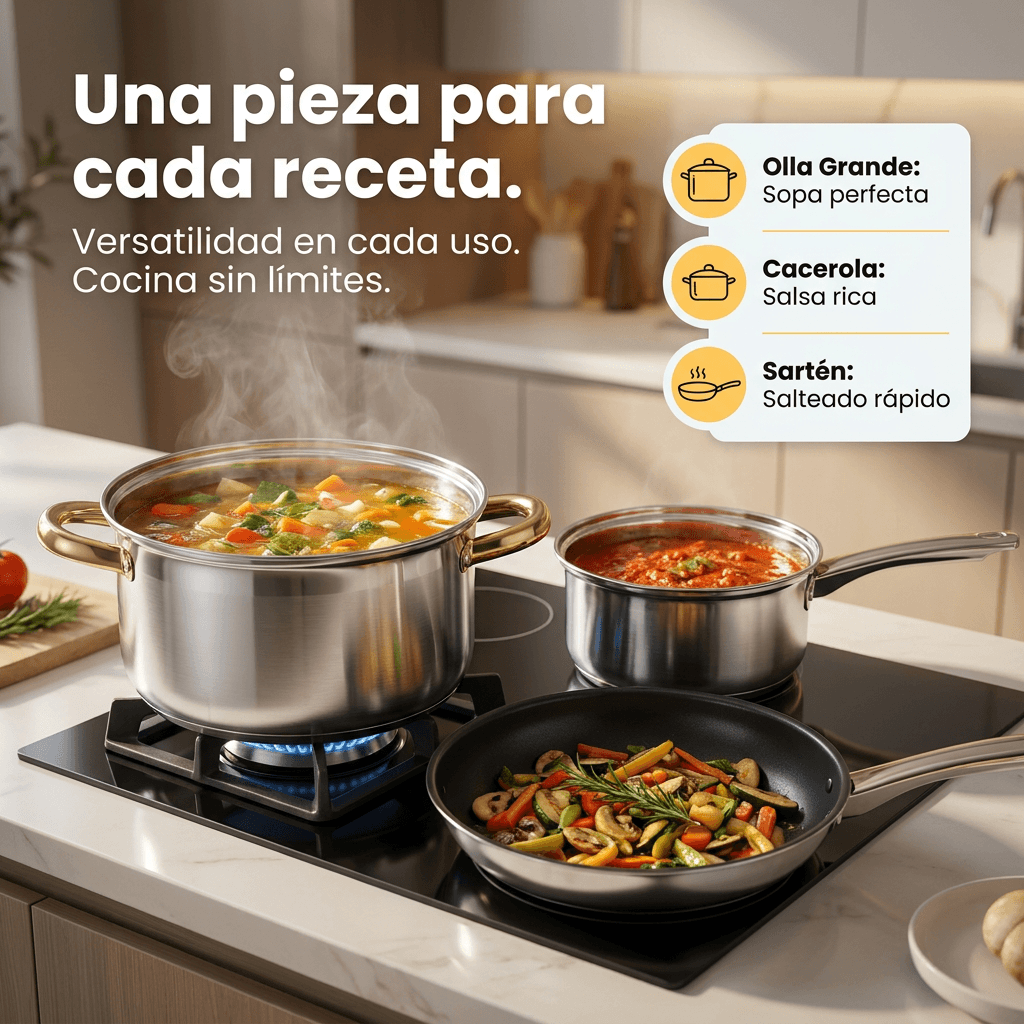 Set de ollas de 12 piezas en acero inoxidable - Equipa tu cocina de una sola vez